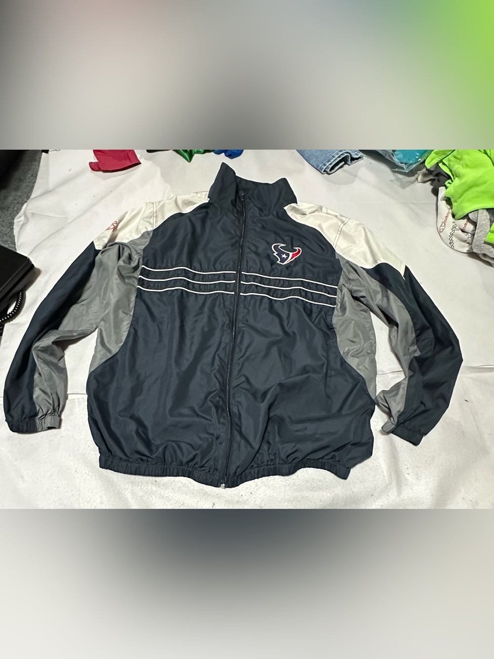 Houston Texans NFL Full Zip Windbreaker Jacket Navy Gray Men’s Large